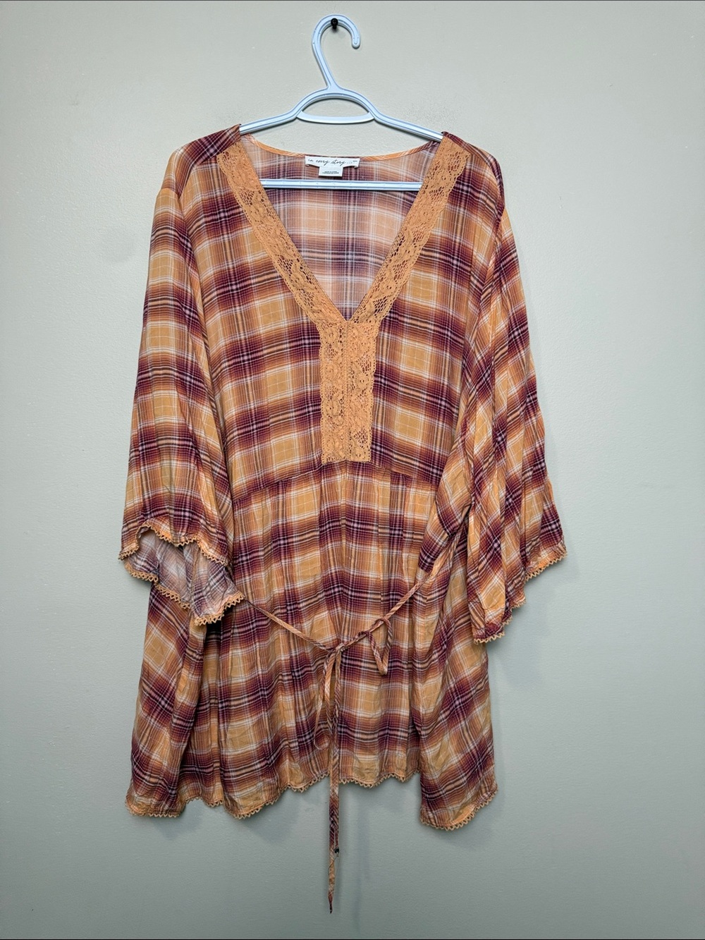 In every Story Plaid Lace-Trim Tunic Dress size 5x